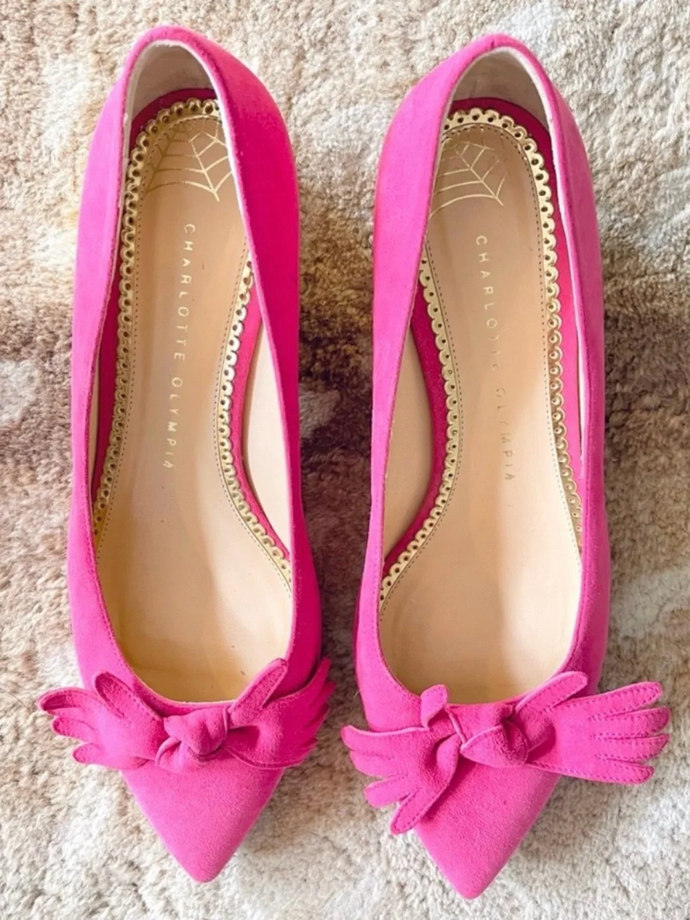 Charlotte Olympia Lady Like Point Toe Shoes Pink Suede Size 38